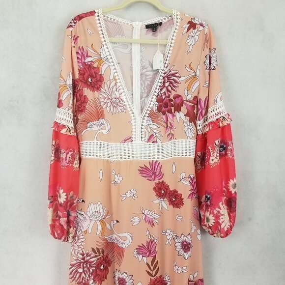 NEW ALY DALY M Floral Flamingo Long Sleeve Maxi Boho Dress NWT - Picture 2 of 12